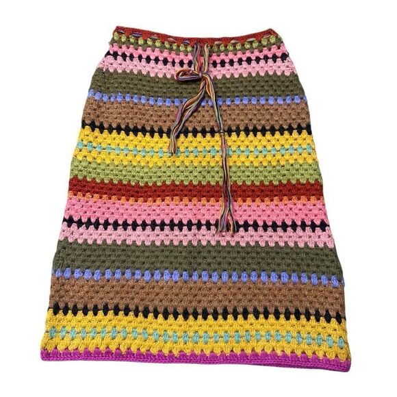 James Coviello x Anna Sui RARE Granny Knit Striped 100% Alpaca Knit Skirt Size S - Picture 1 of 10
